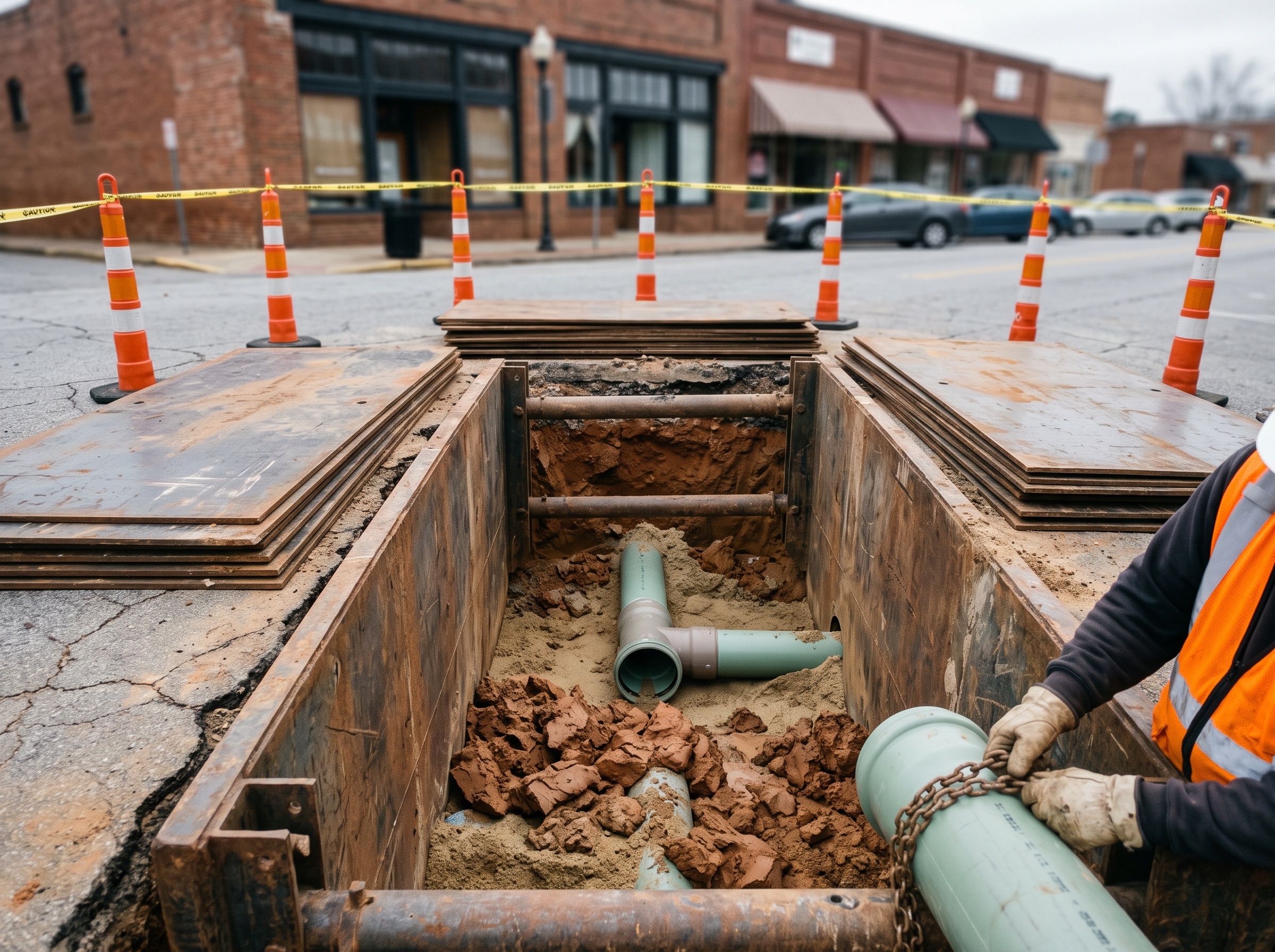 Pilot Tube Guided Bore at Downtown gravity sewer replacement, Georgetown, SC